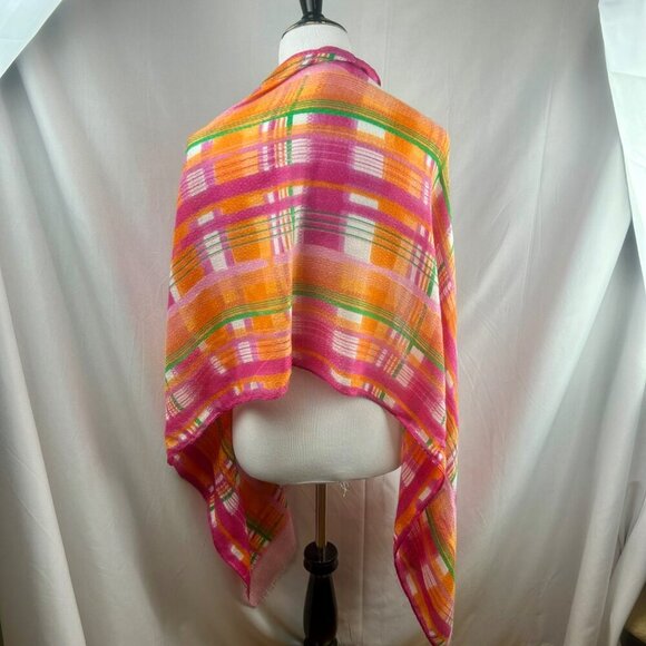 2 Scarf Bundle Plaid Novelty Print Beach Umbrellas Orange Pink Blue Green - Picture 4 of 7